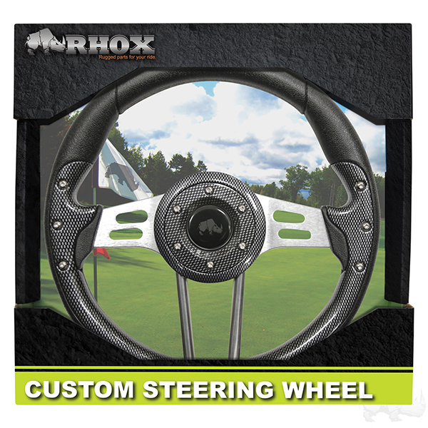 RHOX Steering Wheel, Aviator 4 Carbon Fiber Grip/Brushed Aluminum Spokes 13″ Diameter